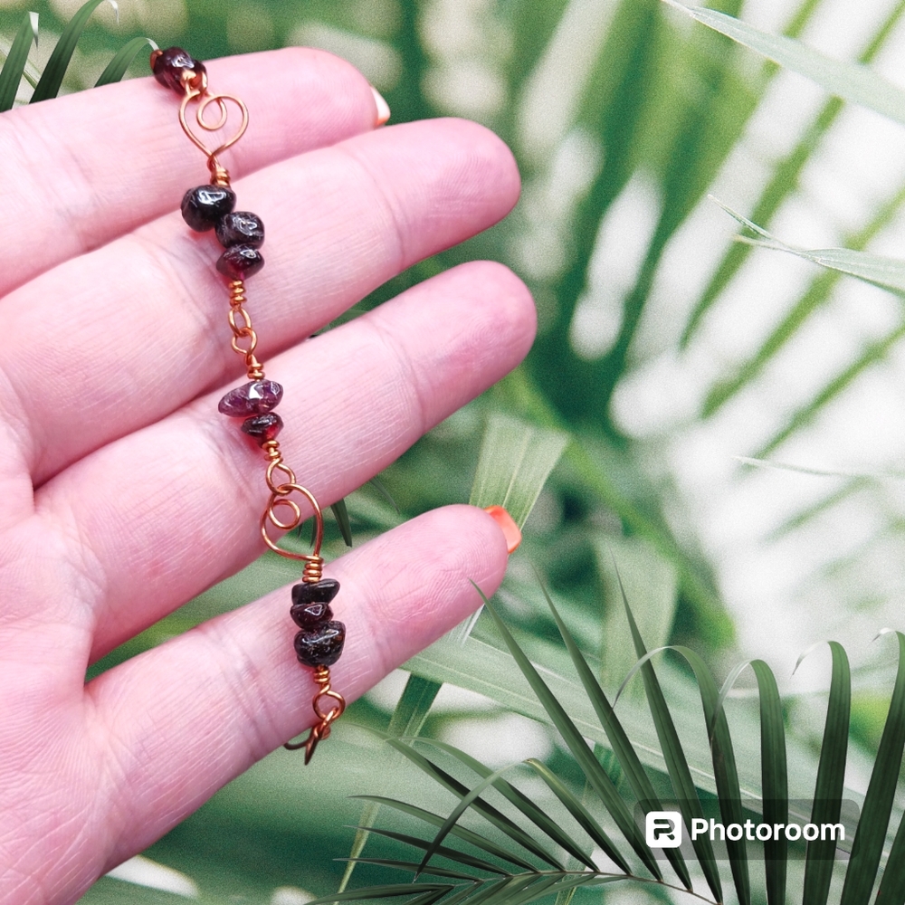 Artisan Vintage Repurposed Garnet Copper Wire Wrap Bracelet